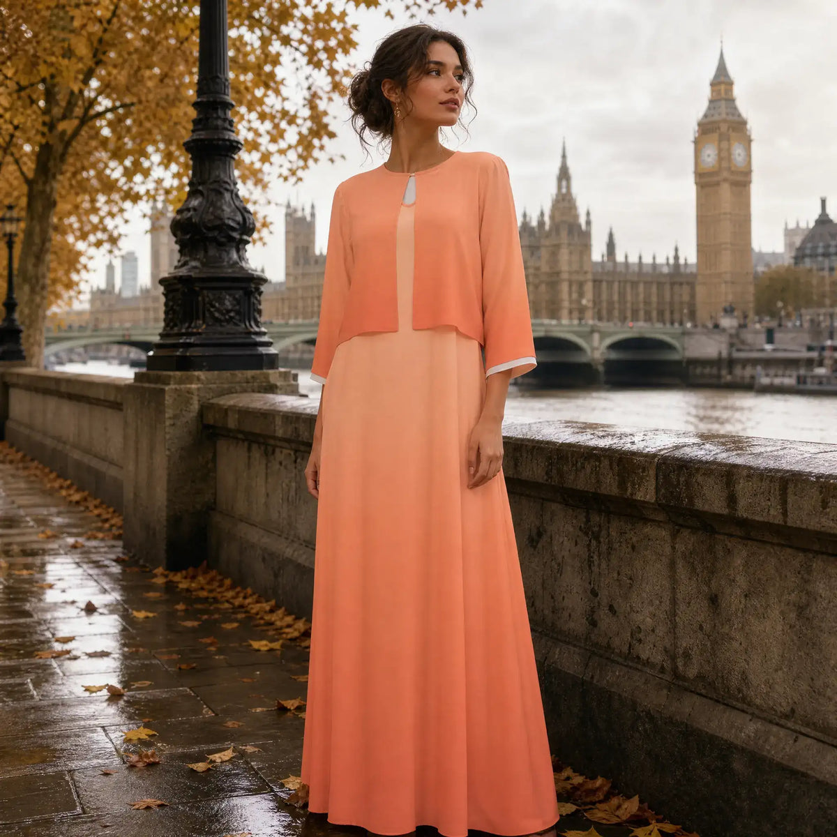 Custom Women's Two-piece Set(Coat & Long Dress) London Look