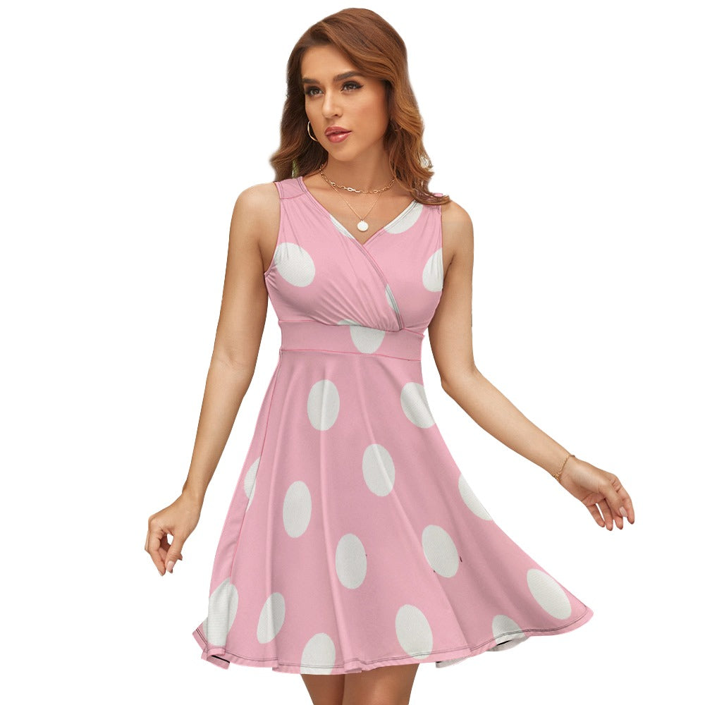 Sleeveless White Polka Dot Dress
