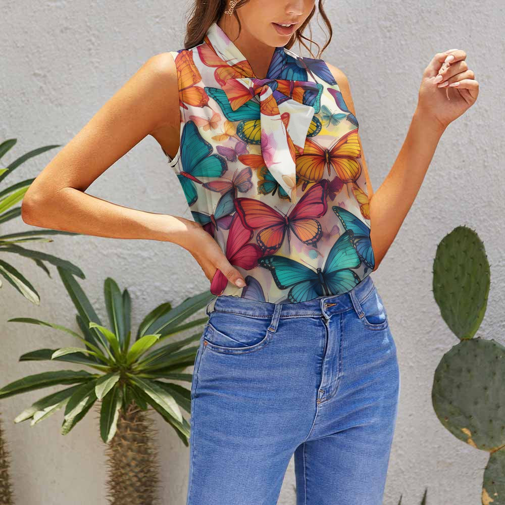 Butterflies Sleeveless Top Inkedjoy