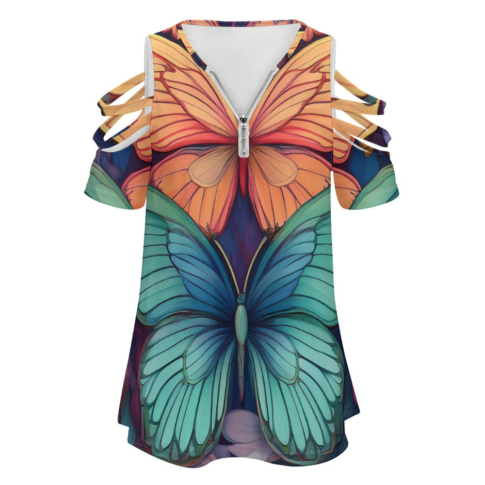 Zip Off Shoulder Top Inkedjoy