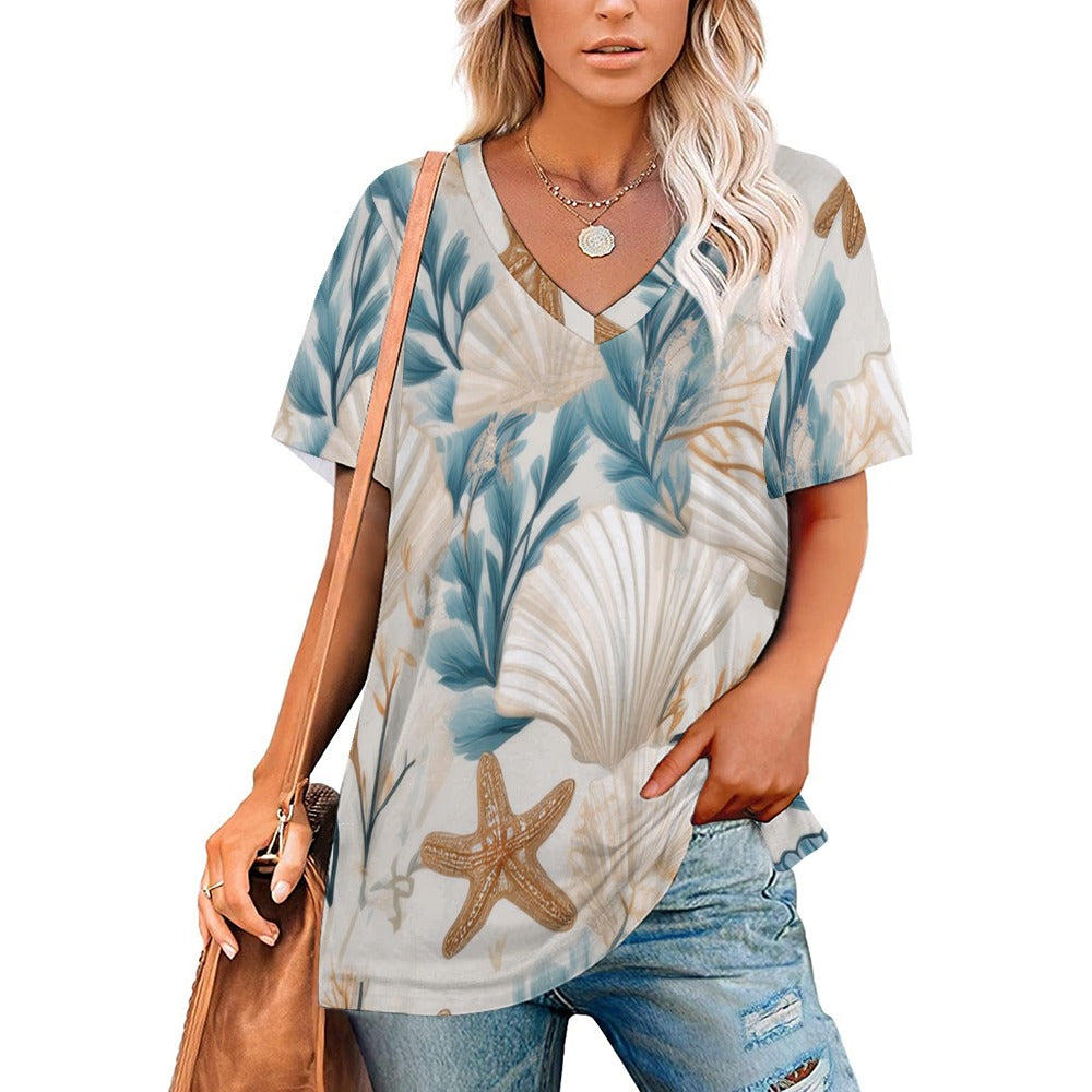 V Neck Short-sleeve Shirt Inkedjoy