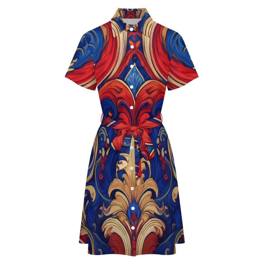 Short-sleeved collared dress Inkedjoy
