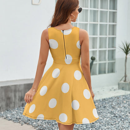 Sleeveless White Polka Dot Dress
