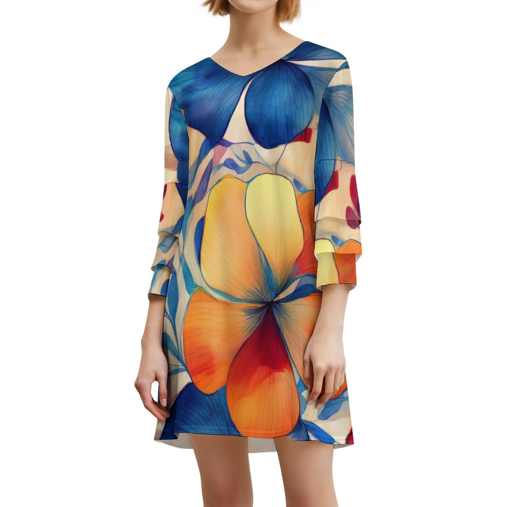 Lotus leaf sleeve dress Inkedjoy