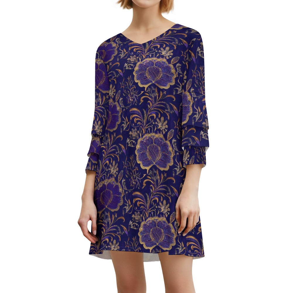 Lotus leaf sleeve dress Inkedjoy