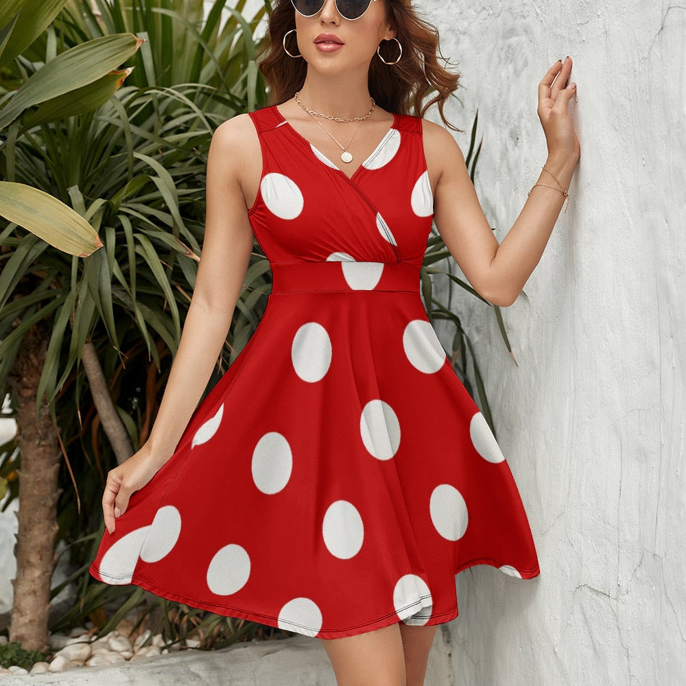 Sleeveless White Polka Dot Dress