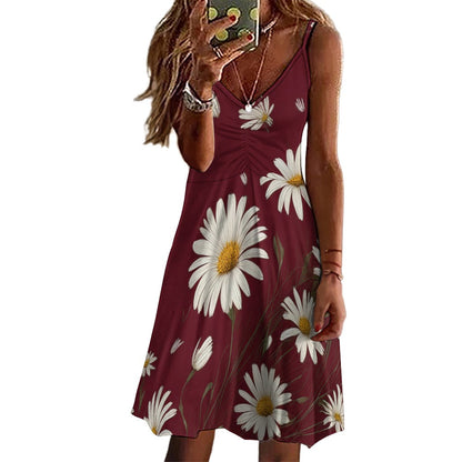Daisy print Long suspender dress Inkedjoy
