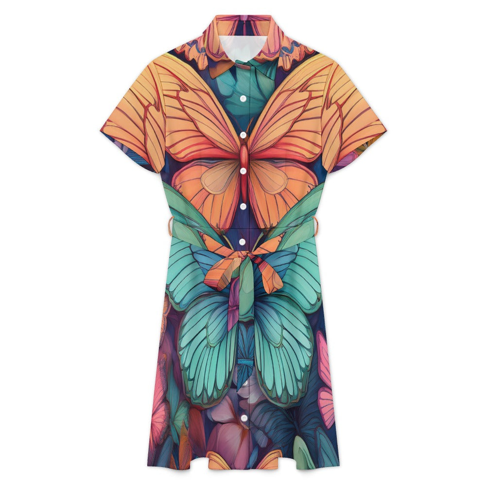Short-sleeved collared dress Inkedjoy