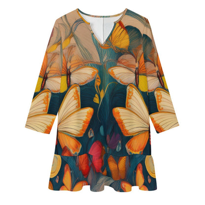 Long-Sleeved Buterfly Print Dress Inkedjoy