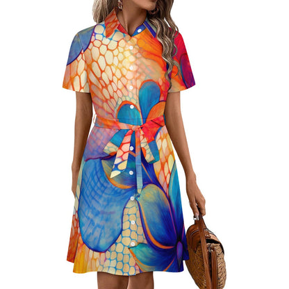 Short-sleeved collared dress Inkedjoy
