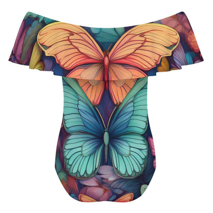Off-Shoulder One-Piece Swimsuit Inkedjoy