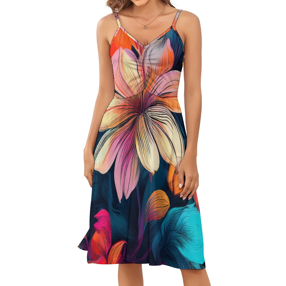 Floral Long suspender dress Inkedjoy