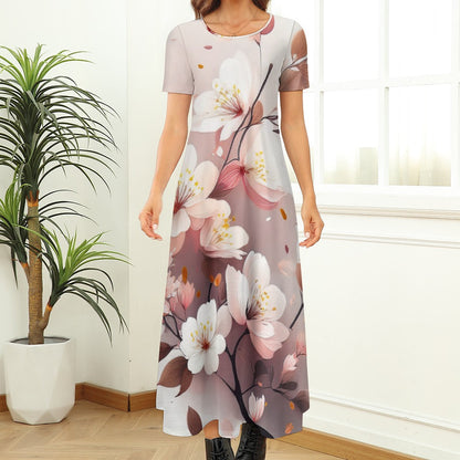 Flower Print Short Sleeve Dress (No Pockets) Inkedjoy