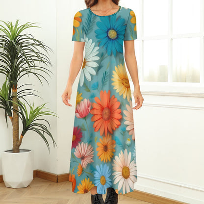 Daisy Print Short Sleeve Dress (No Pockets) Inkedjoy