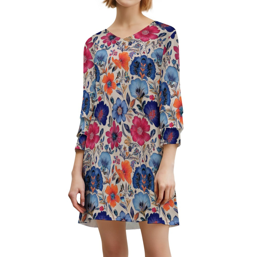 Lotus leaf sleeve dress Inkedjoy
