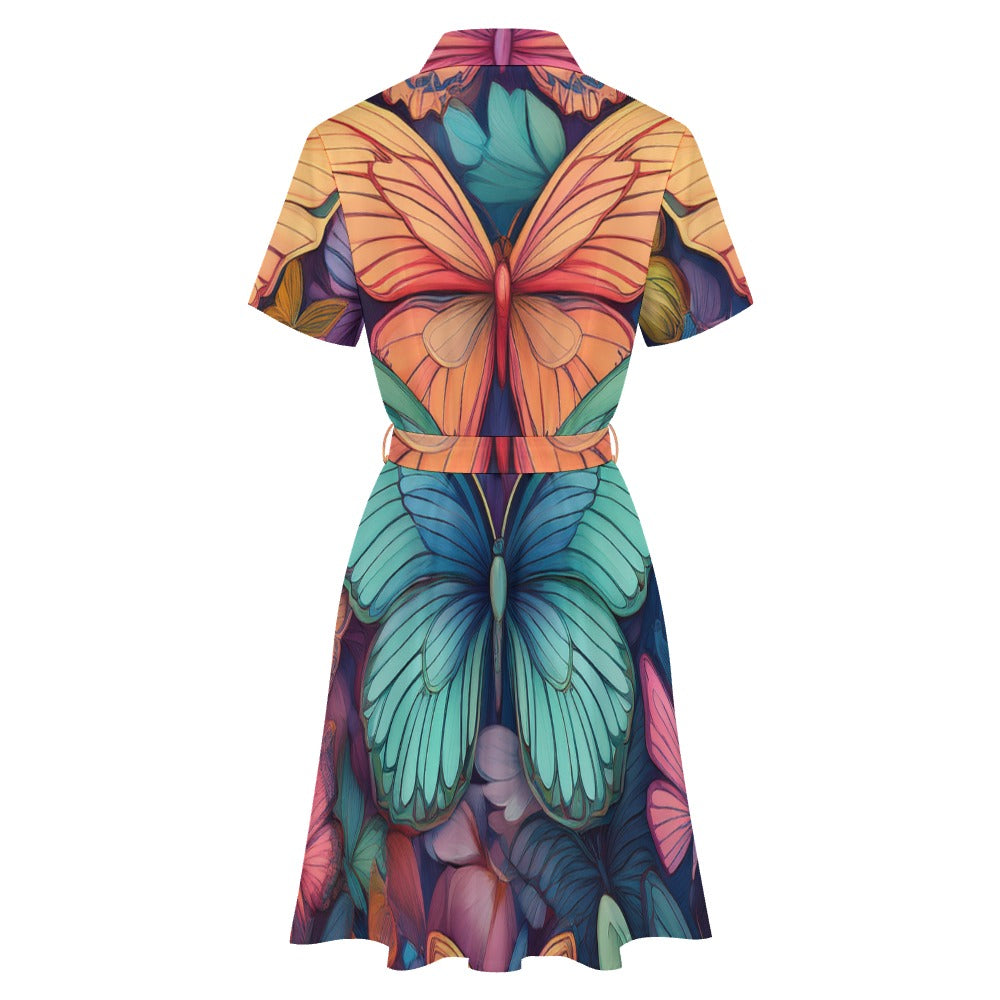 Short-sleeved collared dress Inkedjoy