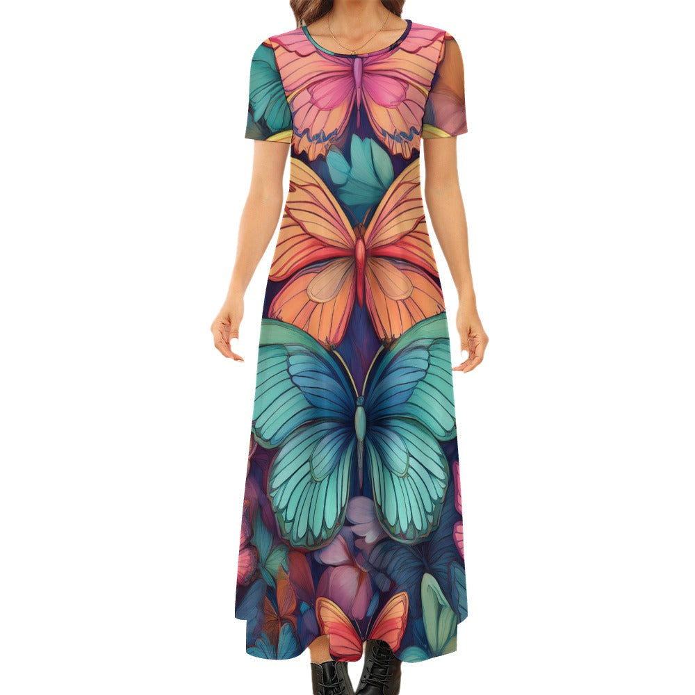 Butterfly Short Sleeve Dress Inkedjoy