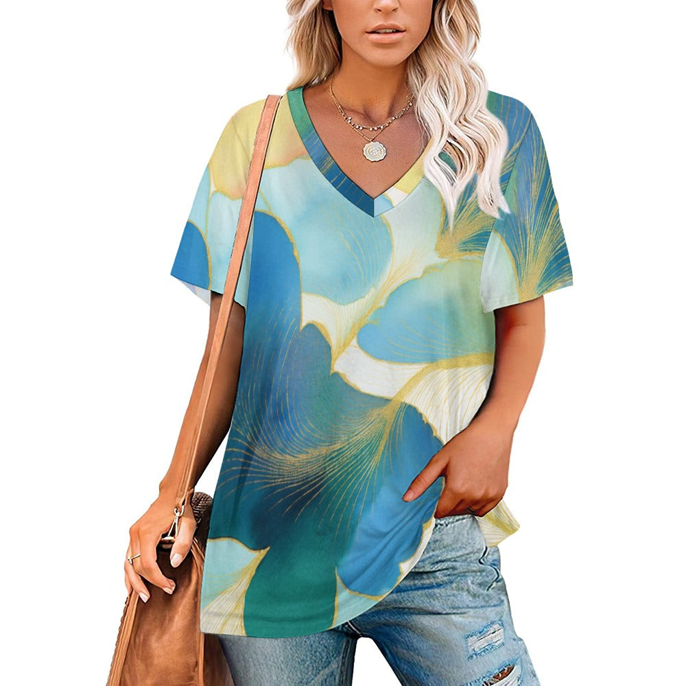 V Neck Short-sleeve Shirt Inkedjoy