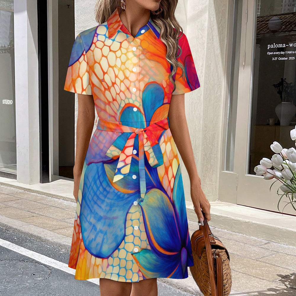 Short-sleeved collared dress Inkedjoy
