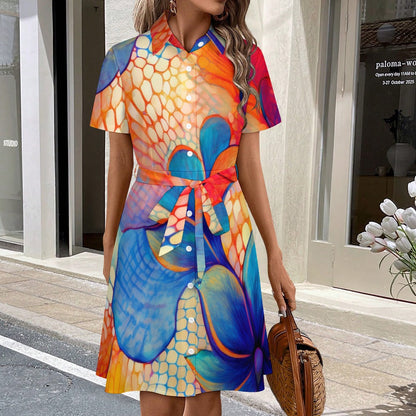Short-sleeved collared dress Inkedjoy