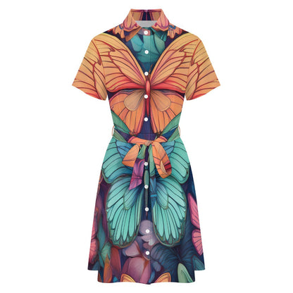 Short-sleeved collared dress Inkedjoy