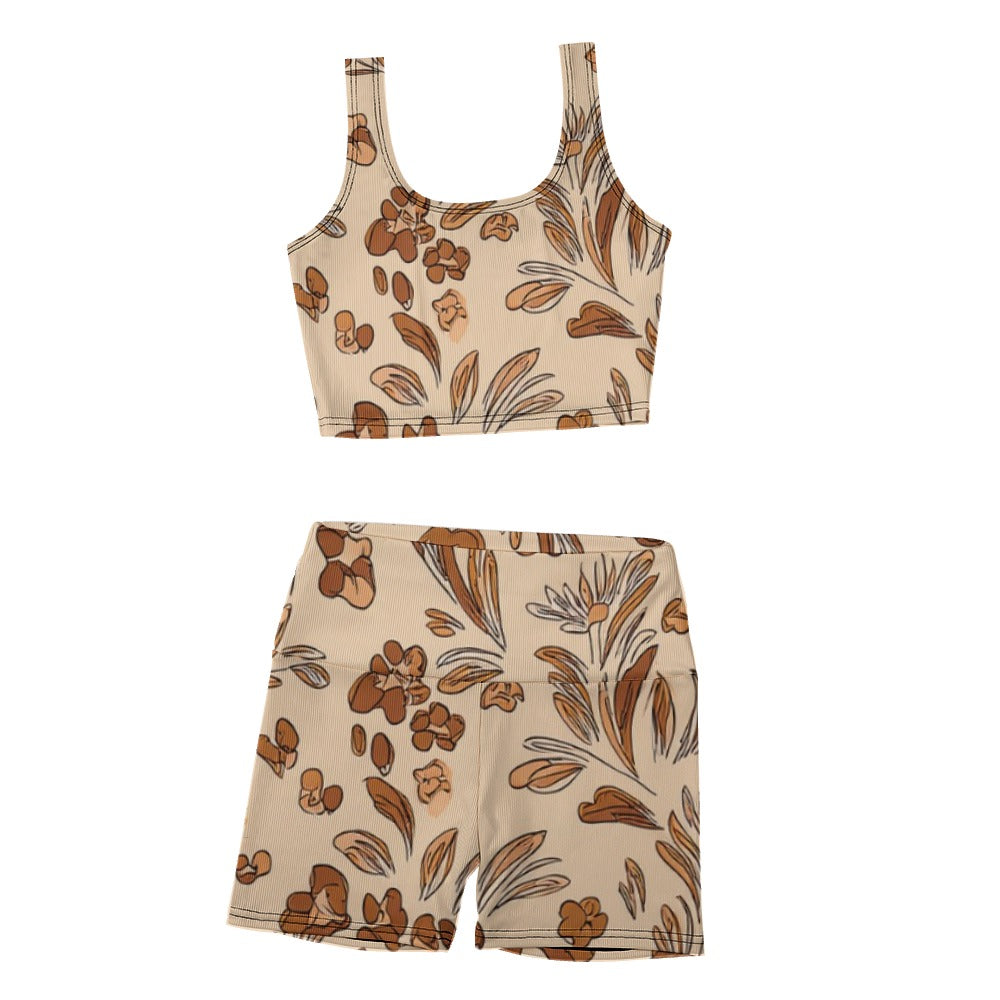 Thread Yoga Vest Set Beige Floral