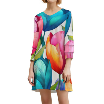 Lotus leaf sleeve dress Inkedjoy