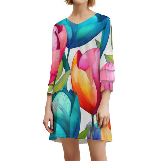Lotus leaf sleeve dress Inkedjoy