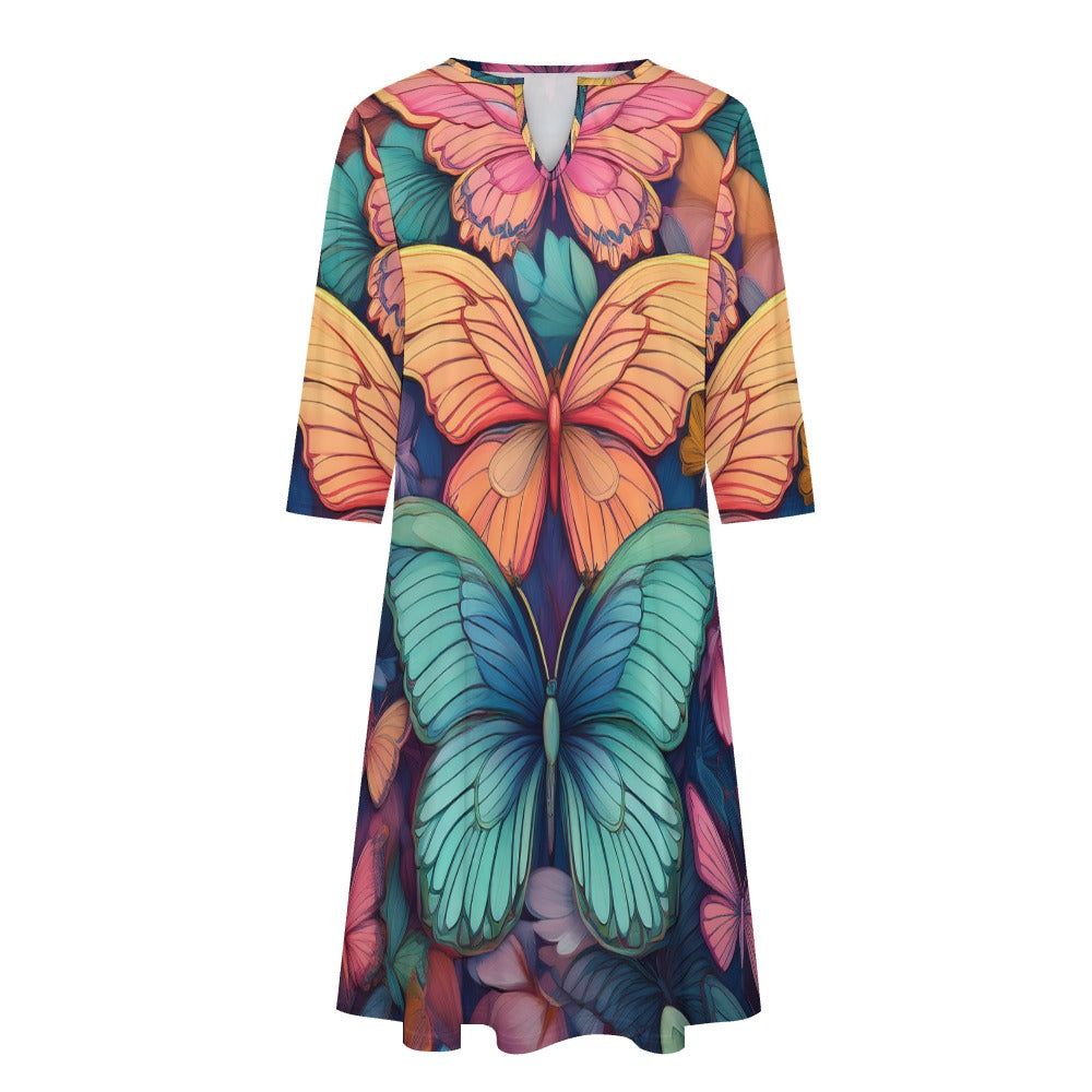 7-point sleeve dress Inkedjoy