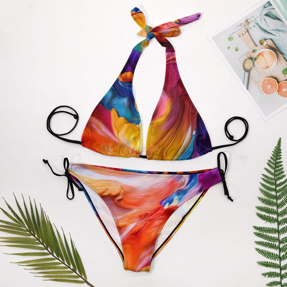 Ladies Sexy V-Neck Bikini Swimsuit Inkedjoy