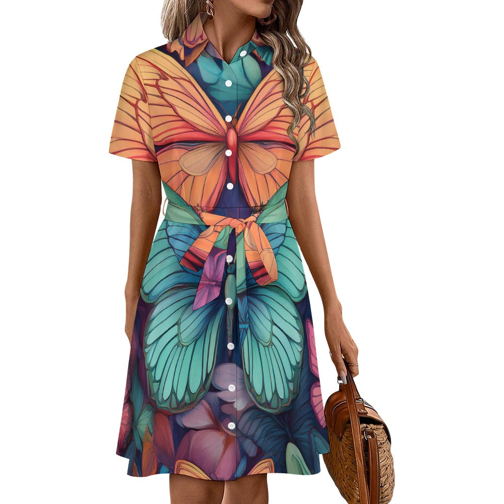 Short-sleeved collared dress Inkedjoy