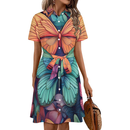 Short-sleeved collared dress Inkedjoy