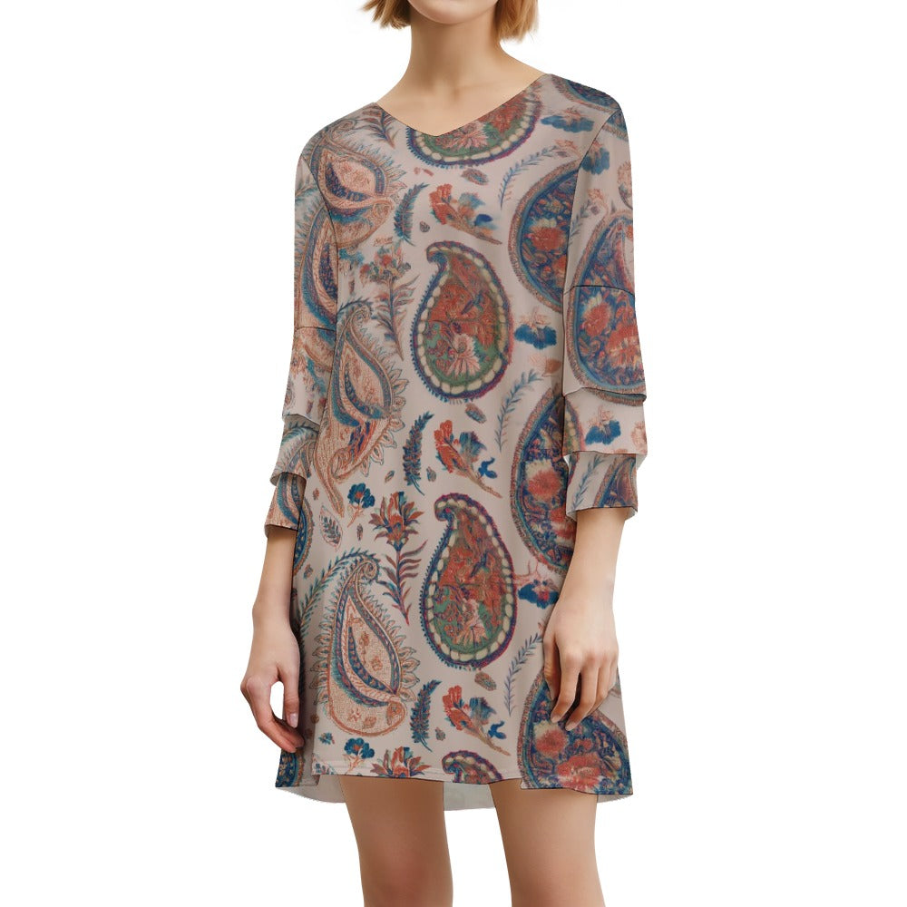 Lotus leaf sleeve dress Inkedjoy