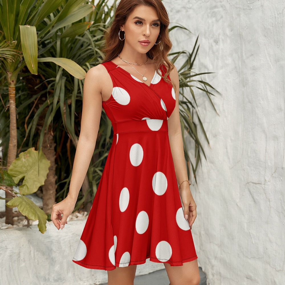 Sleeveless White Polka Dot Dress