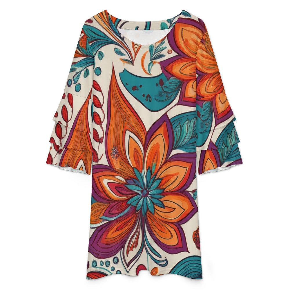 Lotus leaf sleeve dress Inkedjoy