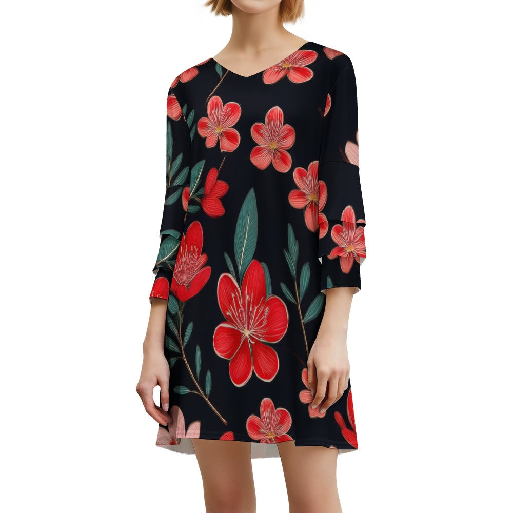 Lotus leaf sleeve dress Inkedjoy