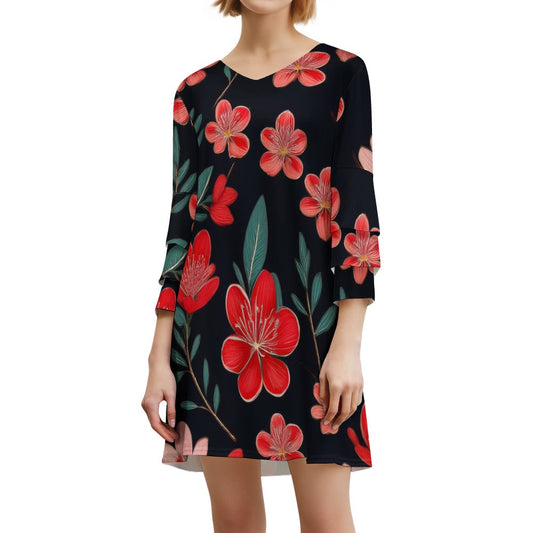 Lotus leaf sleeve dress Inkedjoy