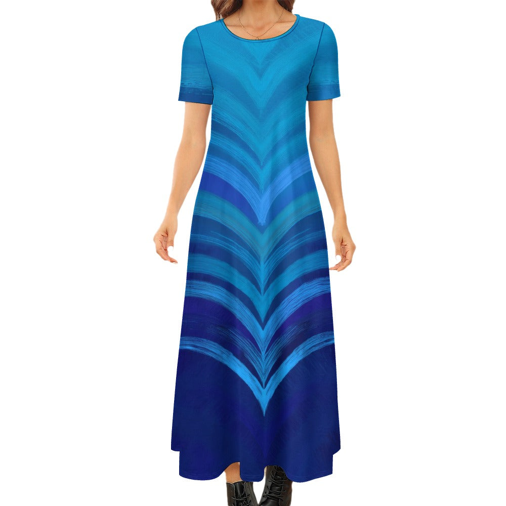 Blue Short Sleeve Dress (No Pockets) Inkedjoy