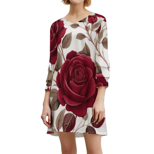 Lotus leaf sleeve dress Inkedjoy