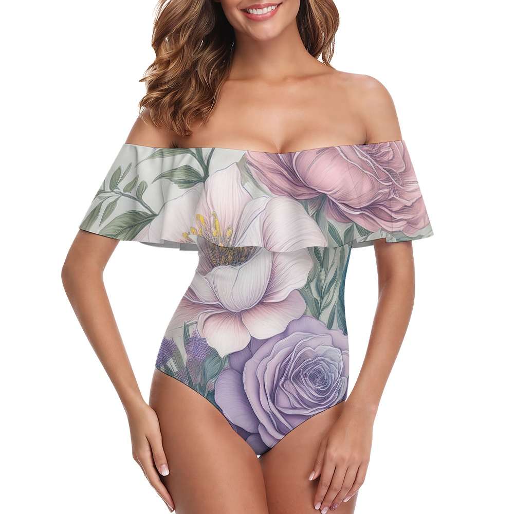Off-Shoulder One-Piece Swimsuit Inkedjoy