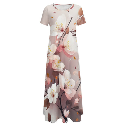 Flower Print Short Sleeve Dress (No Pockets) Inkedjoy