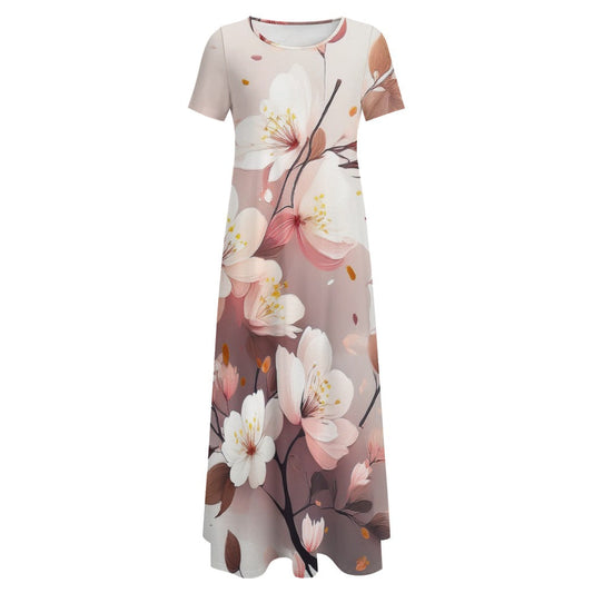 Flower Print Short Sleeve Dress (No Pockets) Inkedjoy