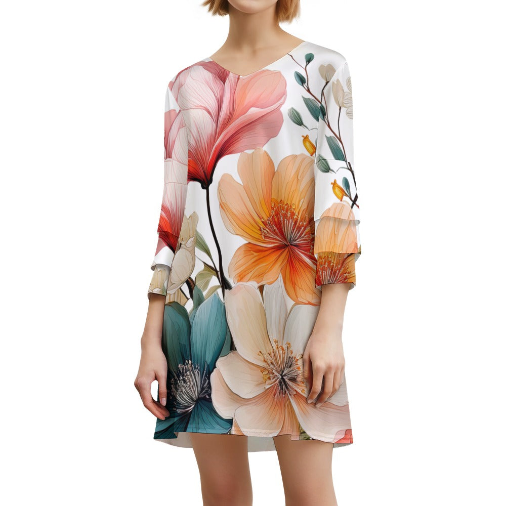Lotus leaf sleeve dress Inkedjoy
