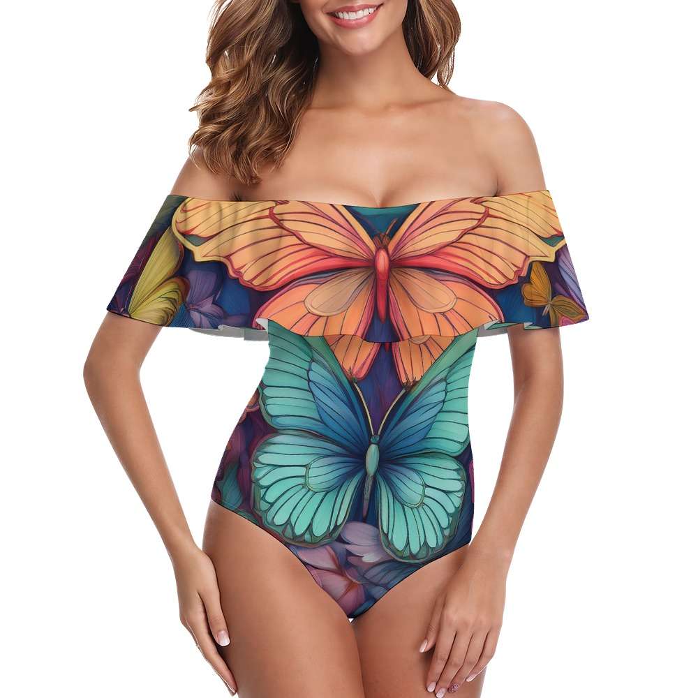 Off-Shoulder One-Piece Swimsuit Inkedjoy