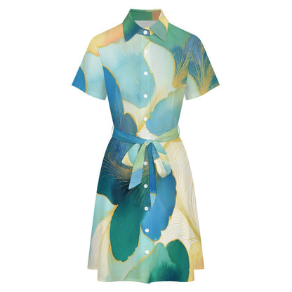 Short-sleeved Collared Dress Inkedjoy