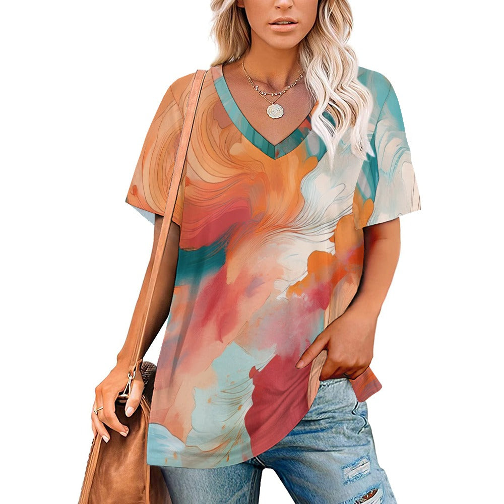 V Neck Short-sleeve Shirt Inkedjoy