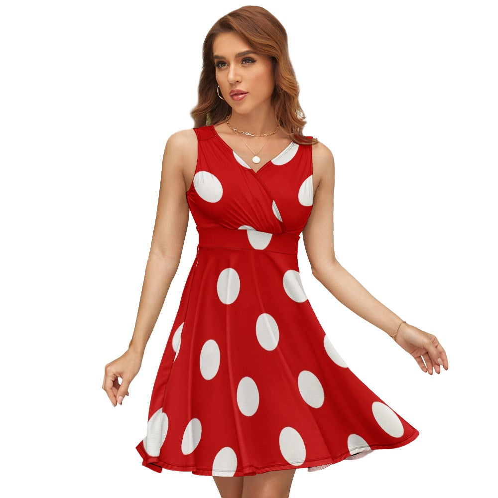 Sleeveless White Polka Dot Dress