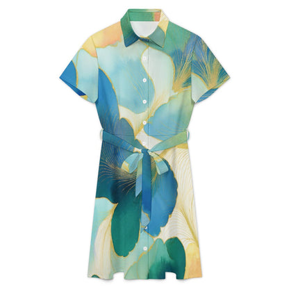 Short-sleeved Collared Dress Inkedjoy