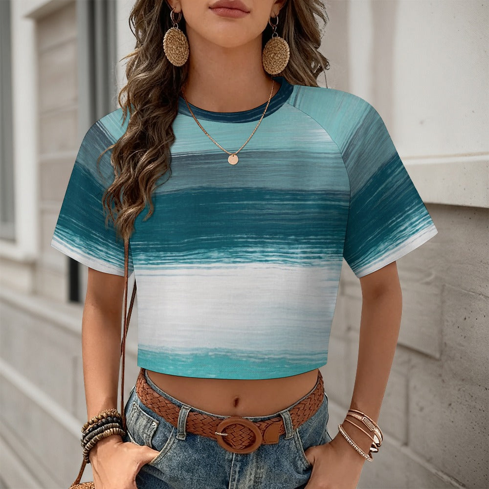 Crop Top Short-Sleeve T-Shirt with Stripes