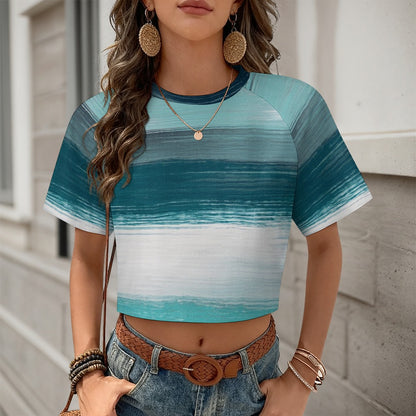 Crop Top Short-Sleeve T-Shirt with Stripes